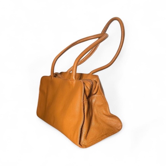 Tan Leather Tote with Double Handles and Structured Design - Picture 3 of 5